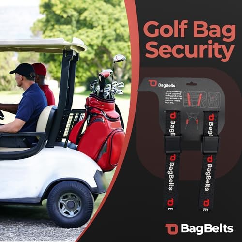 Golf Bag Cart Straps, Golf Cart Belt Attachment, Holds Bag to Cart for Easy Access to Clubs, Golf Cart Accessories, Black