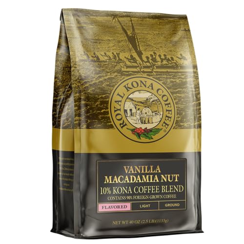 ROYAL KONA COFFEE - Medium Roast Ground Coffee, Vanilla Macadamia Flavor, 8 Ounce