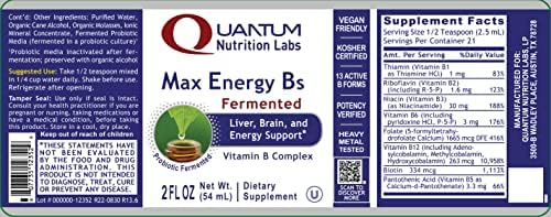 Quantum Nutrition Labs Max Energy B - Vitamin B Complex Liquid Drops, Organic Supplement for Women and Men, Vitamin B1, B2, B3, B5, B6, B12 - 2 Fl Oz
