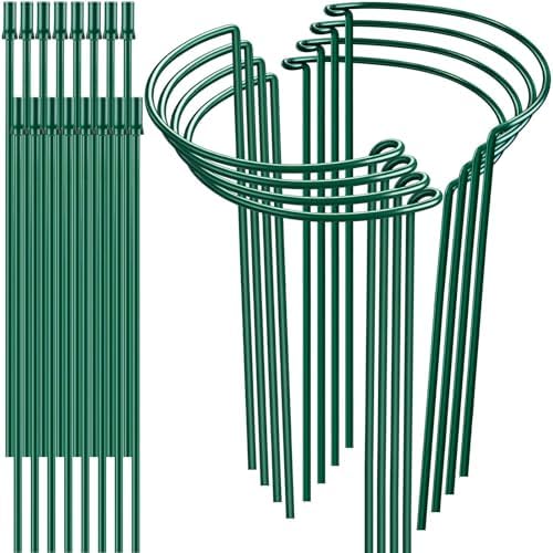 HiGift 8 Pack Plant Support Stakes, Half Round Metal Garden Plant Stake Indoor Peony Cages and Supports, Green Plant Support Ring Border for Tomato