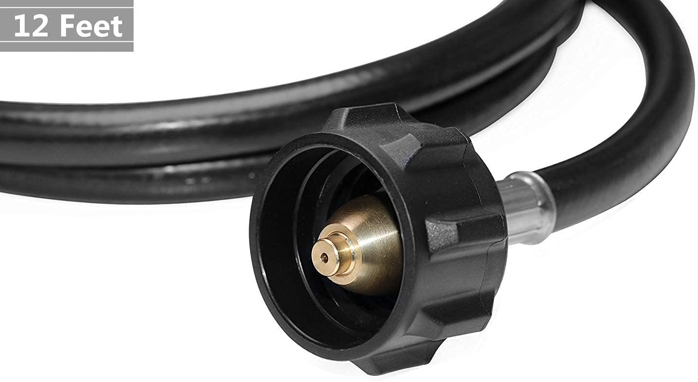 12 Feet Propane Hose Extension with Gauge and POL to QCC1 Adapter for Grill