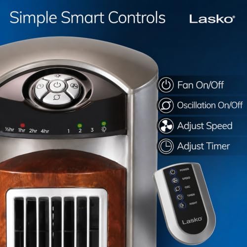 Lasko Oscillating Tower Fan with Remote - 42" - T42951 - Silver | Quiet Standing Fan for Bedroom, Office, and Home, 3 Speeds, Timer, Powerful Cooling Air, Nighttime setting, Space-Saving