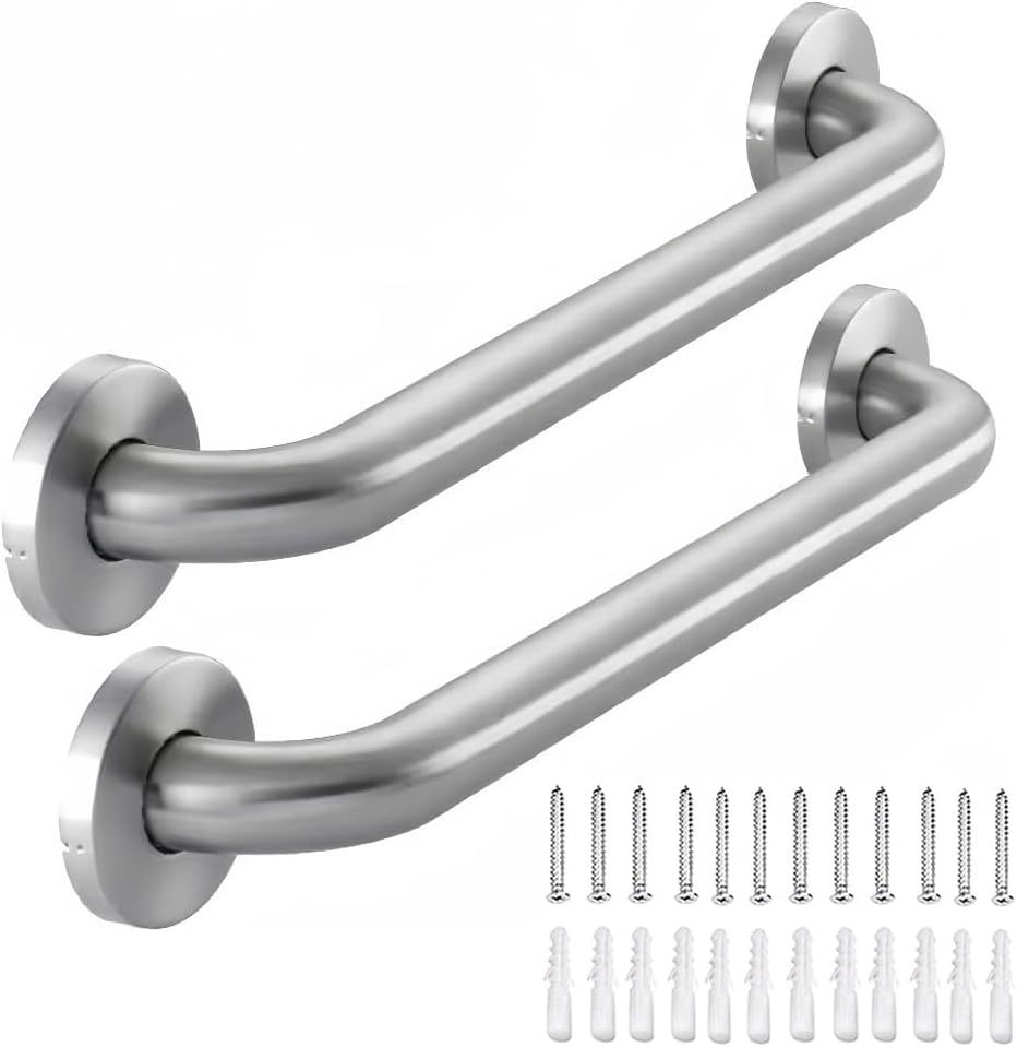 Stainless Steel Bathroom Safety Shower Grab Bar, Anti Slip Bathtubs Grab Bars,Toilet Assist Saft Handle Handrail ADA Compliant 500lbs for Handicap Elderly Senior (Brushed, 12 Inches)