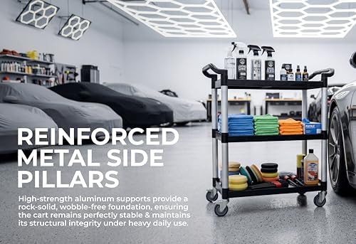 Commercial 3-Shelf Rolling Service Utility Cart | Capacity 390 lbs. | 37" x 34" x 16" | Black