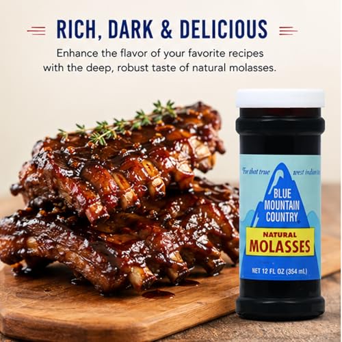 Blue Mountain Country Natural Molasses, 12 oz - Authentic West Indian Molasses, Rich Dark Sweetener for Baking, Cooking, Marinades & Beverages