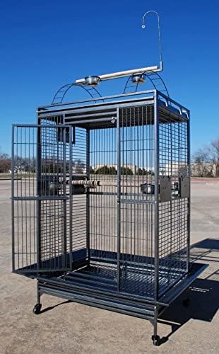 Large Double Ladders Open Play Top Wrought Iron Bird Parrot Parakeet Finch Macaw Cockatoo Cage, Include Seed Guard and Toy Hook (30.5''L x 29.5''W x 65''H, Black Vein)