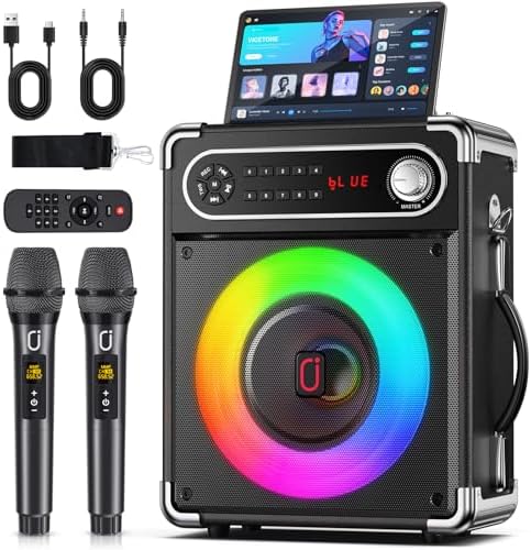 JYX Karaoke Machine, 2 Wireless Microphones, Portable Bluetooth 5.3 PA Speaker with Disco Lights, Smart TV Compatible, Upgraded Subwoofer
