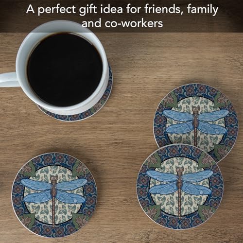 Thirstystone Apple Dragonfly 4 Pack Round Natural Sandstone Coasters | Manufactured in the USA, Decorative, Easily Wipes Clean