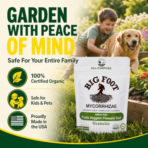Big Foot Mycorrhizae - Double Your Plant Size, Easy to Use, Made in USA, Treats 30 Plants (7,500 Mycorrhizal Spores) Fertilizer, 4 Ounce Package (4 oz)