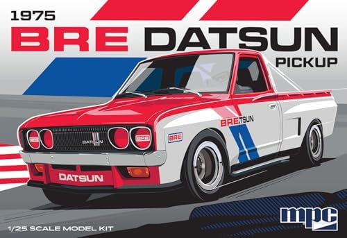 MPC 1975 Datsun Pickup BRE Model Kit – 1:25 Scale Plastic Truck Model, Wide-Body Racer or Stock Build, 129 Parts