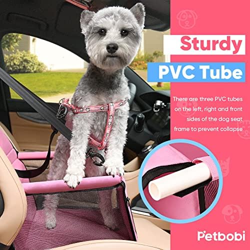 Petbobi Dog Car Seat for Small Dogs and Cats up to 15 lbs, Portable Booster | Pink, Water-resistant Oxford fabric, PVC Tubes, Folds Flat, Clip-on Leash Keeps Pups Secure and Drivers Focused