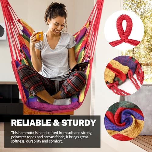 KPX Ourdoor Hanging Hammock Chair – Comfortable Tree Swing Chair Large Size 110X130cm（Without Pillows） - 330 Lbs Weight Capacity (Dark Gray)