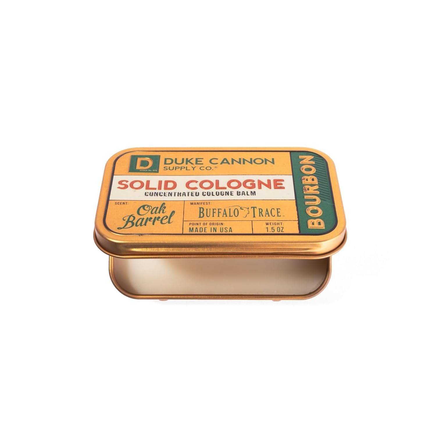 Duke Cannon Solid Cologne for Men, Bourbon Scent, Concentrated Balm, 1.5 oz | Woodsy charred oak barrel aroma inspired by classic bourbon craftsmanship