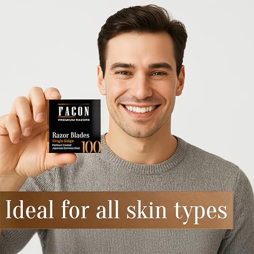 100 Facón Single Edge Razor Blades for Barber Straight Razor, Straight Razor Blades for Shaving