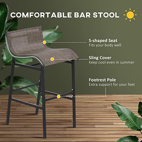 Outsunny 3 Piece Bar Height Outdoor Bistro Set for 2, Round, Tan | Patio Pub Table, 2 Chairs, Comfortable Design, Strong Build