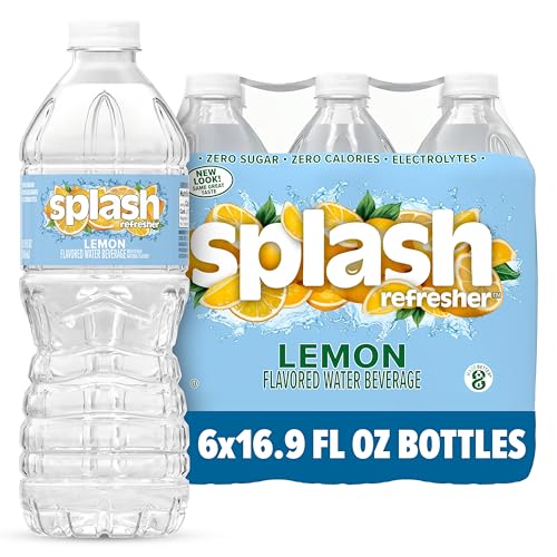 SPLASH REFRESHER Flavored Water Bottles, Lemon - 6 Pack | Refreshing Flavored Bottled Water with Electrolytes - Zero Sugar & Zero Calories - 16.9 Fl Oz