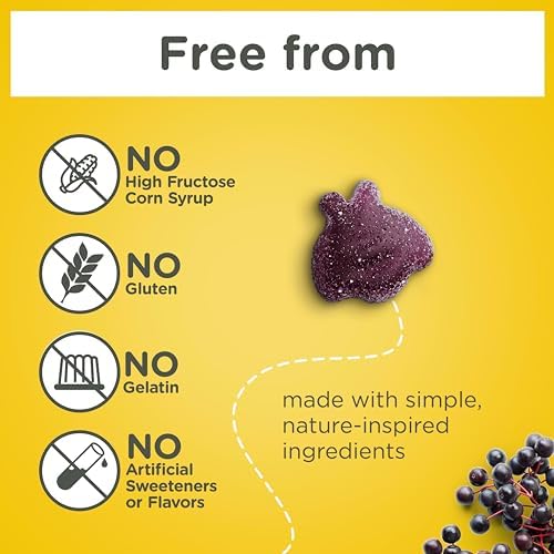 Zarbee's Kids Elderberry Immune Support Gummies, 60 ct | For Kids Ages 12+ Years, Real Elderberry, Vitamins A, C, D3, E & Zinc, No Artificial Sweeteners or HFCS