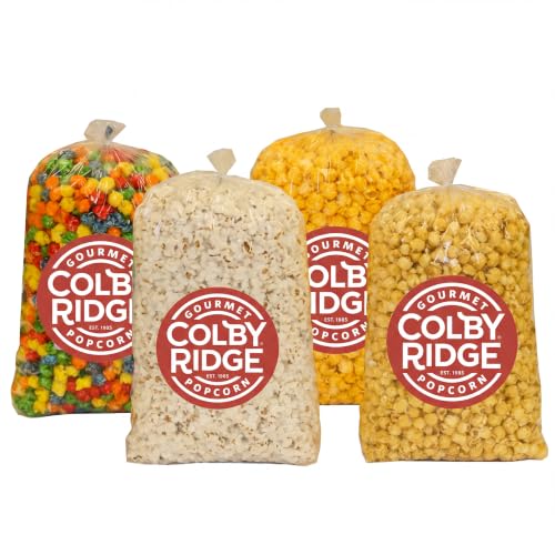 4 Flavor Gourmet Popcorn Assortment 8 Gal. (128 Cups) Large Sampler - White, Caramel, Cheese, and Rainbow Bulk Popped