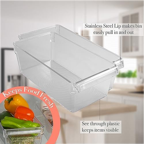 Kitchen Details 2 Pack Medium Refrigerator Storage Bin | Fridge & Freezer | Kitchen Organization | Stainless Steel Handle | Countertop | Cabinets