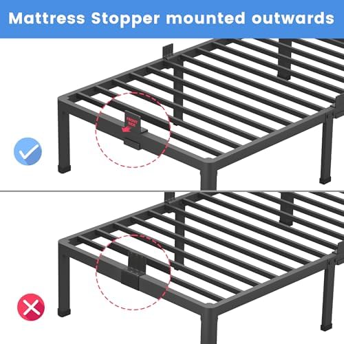 MAF 18 Inch Queen Bed Frames with Round Corner Legs Mattress Slide Stopper | No Box Spring Needed, Heavy Duty Metal Platform Bed Frame