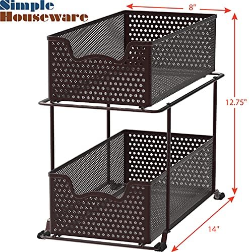 Simple Houseware 2 Tier Sliding Cabinet Basket Organizer Drawer, White