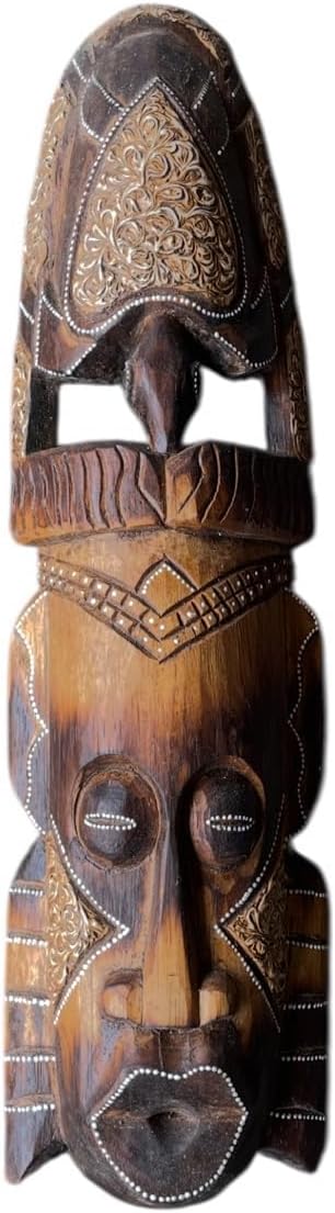 OMA Handcrafted African Wall Mask – 20" Solid Wood with Turtle Motif for Protection & Longevity – Detailed Aboriginal-Inspired Dot Pattern for