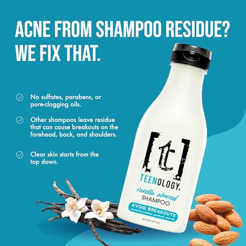 Teenology Teen Shampoo – Avoid Acne Breakouts, Sulfate & Paraben Free | Blueberry Pomegranate Cucumber – Free of pore-clogging oils – non-comedogenic formula with botanicals for acne-prone skin