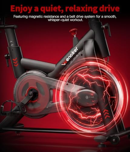 Wenoker Exercise Bike for Home, Magnetic Stationary Bike with App Sync, Indoor Cycling Bike with Adjustable Seat & Handlebar, Quiet Belt Drive, LCD Monitor, Tablet Holder & Transport Wheels for Cardio Workout