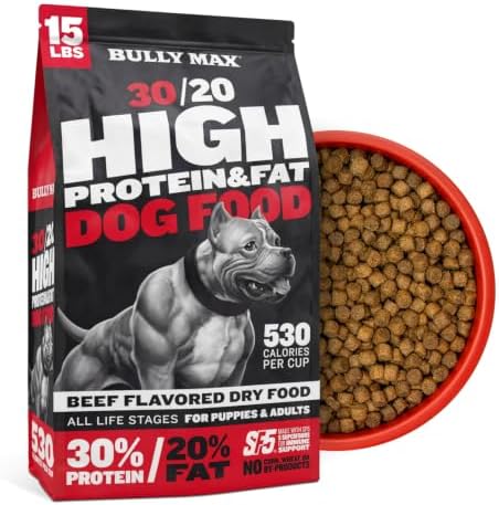 Bully Max Dry Dog Food for Adults & Puppies - High Protein & Fat for Muscle & Weight Gain - High Performance Dog Food Supplements - Small & Large Breed Dogs (535 Calories Per Cup), Chicken, 15lb Bag