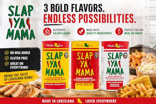 Slap Ya Mama Cajun Seasoning from Louisiana, Hot Blend, No MSG and Kosher, 8 Ounce Can | one 8 oz canister of Hot Blend Cajun seasoning for chicken, seafood, vegetables, grilling, and everyday meals.