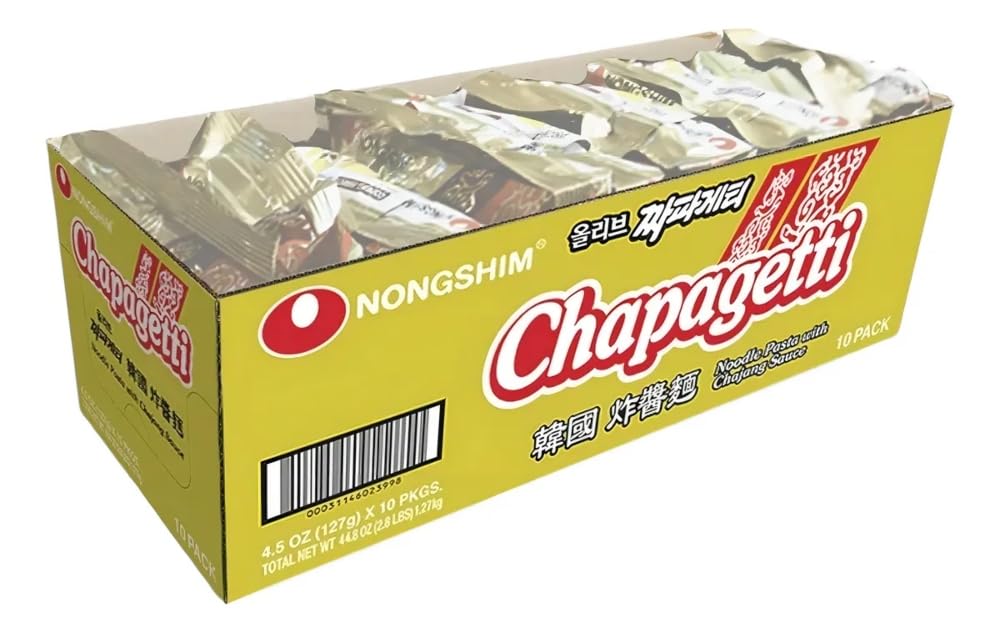 Nongshim Chapagetti, Black Bean Jajangmyeon Korean Ramen Noodles, 10 Pack | Black bean instant noodles with roasted chunjang sauce, onion-garlic notes