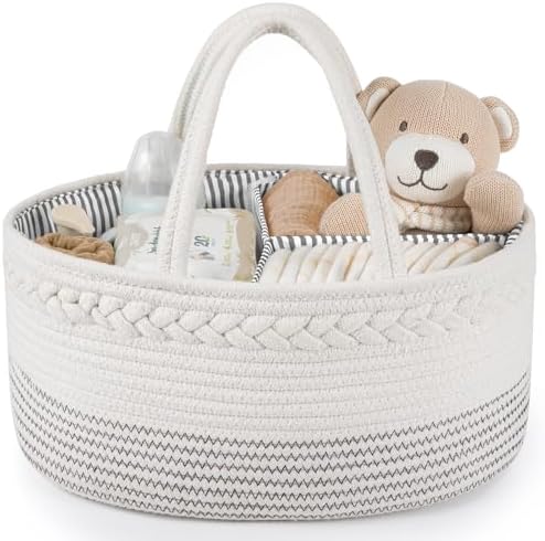 Maliton Diaper Caddy Organizer for Baby, Cotton Rope Baby Gift Basket, Portable Diaper Organizer for changing table, Nursery Storage Organizer