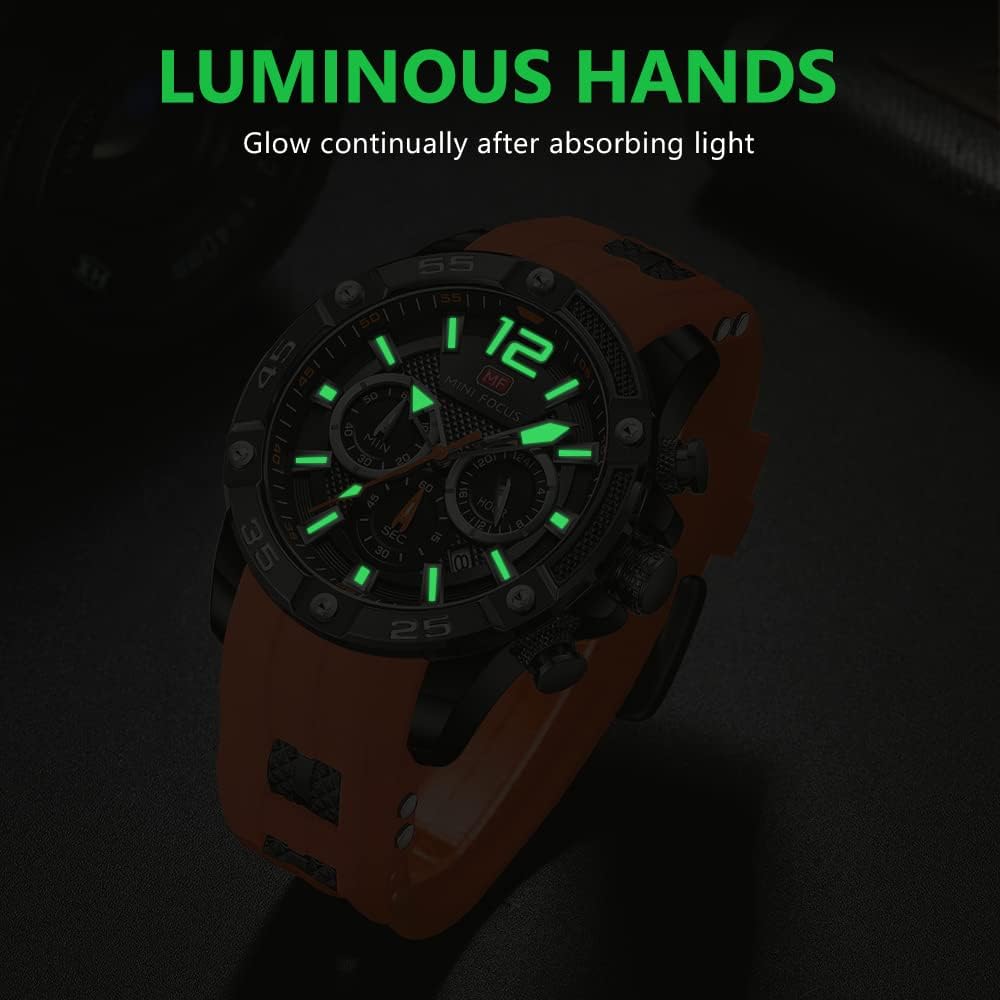 MF MINI FOCUS Men Watch, Chronograph Waterproof Sport Analog Quartz Watches Blue Silicon Strap Fashion Wristwatch for Men