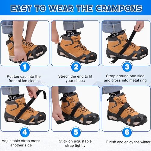 Ice Cleats for Shoes and Boots Tungsten Crampons Non-Slip Shoe Spikes Grippers for Snow and Ice Traction Cleats with Reflective Heel Slip-on Snow
