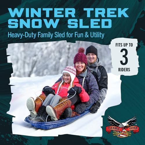 Flexible Flyer Winter Trek 3-Person Large Snow Sled – 5.5 ft Heavy-Duty Plastic Toboggan Pull Sled for Downhill Fun, Utility, Ice Fishing