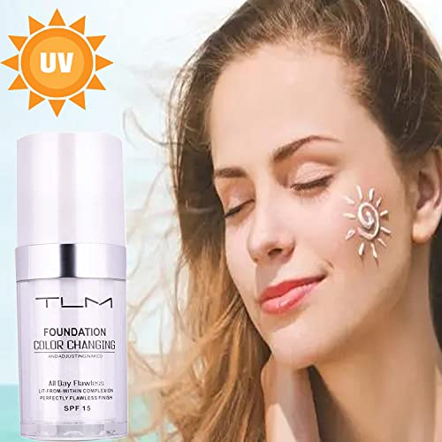 2Pcs 30ml TLM Colour Changing Foundation Makeup Concealer Cover Cream Full Coverage Flawless Liquid Base Nude Face Liquid Cover Concealer Change