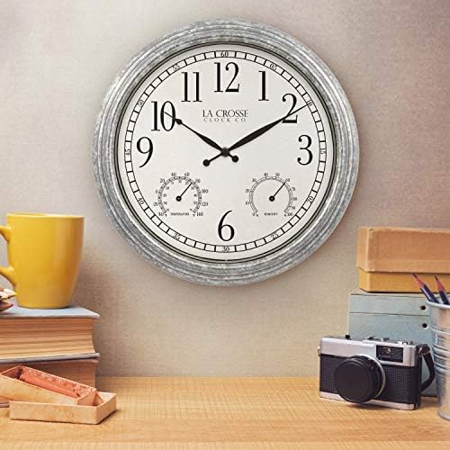 La Crosse Clock 433-3236 14-inch Silas Indoor/Outdoor Galvanized Analog Quartz Wall Clock