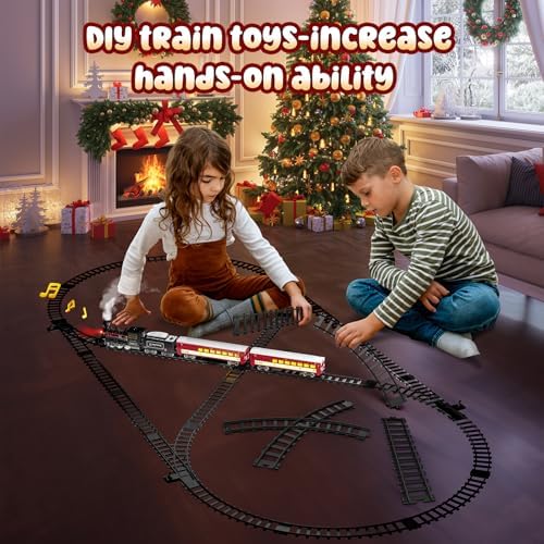 Hot Bee Train Set, Train Toys with Smoke, Lights, Sound and Train Tracks