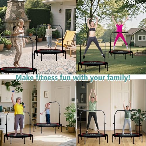 RAVS 40/48" Foldable Rebounder Trampoline for Adults, Handlebar, Indoor