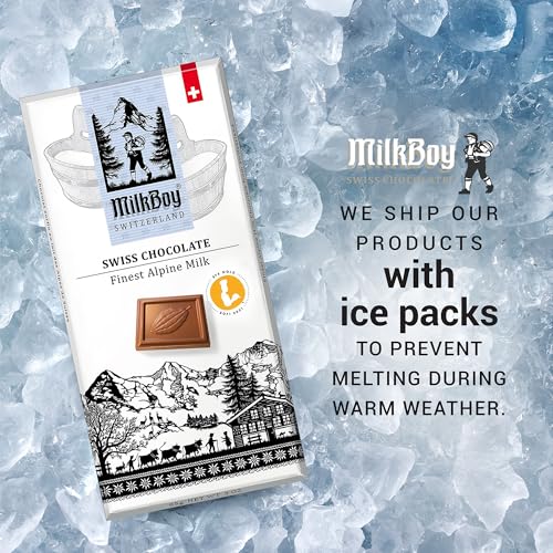 MilkBoy Swiss Chocolates Alpine Milk Chocolate Bars - 3 oz, 5 Pack | Premium gourmet treat with creamy milk. Rainforest Alliance certified cocoa. Gluten free. Kosher. Crafted in Switzerland.
