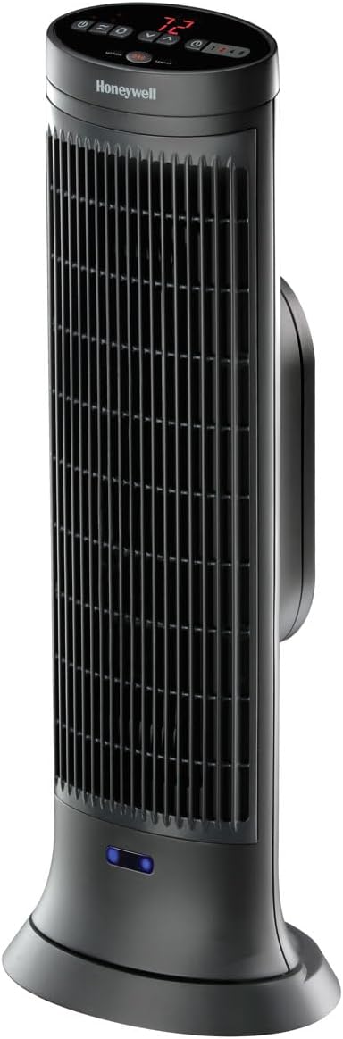Honeywell Slim Ceramic Tower Heater, Small Room, Black – Easy to Use – Slim Space Heater with Two Heat Settings | Easy to Use – Slim Space Heater with Two Heat Settings