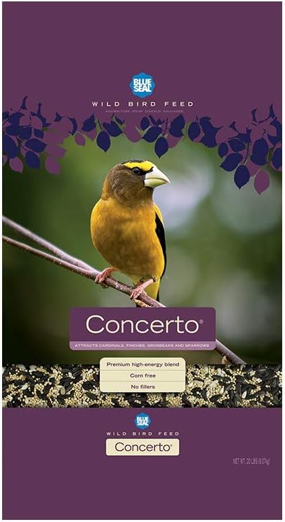 Blue Seal Concerto Wild Bird Seed | Premium High-Energy Blend | No Fillers, Corn-Free | Attracts a Wide Variety of Wild Outside Birds | Convenient Shell-Free Mix | Made in USA | 20 Pound Bag