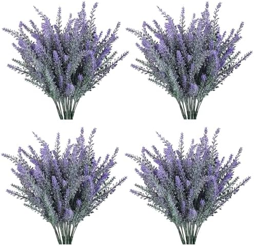 GTIDEA 4pcs Artificial Lavender Flowers Faux Purple Flocked Plastic Flowers | Artificial Flowers for Home Wedding Kitchen Garden Patio Window Box Office Table Centerpieces Indoor Outdoor Décor