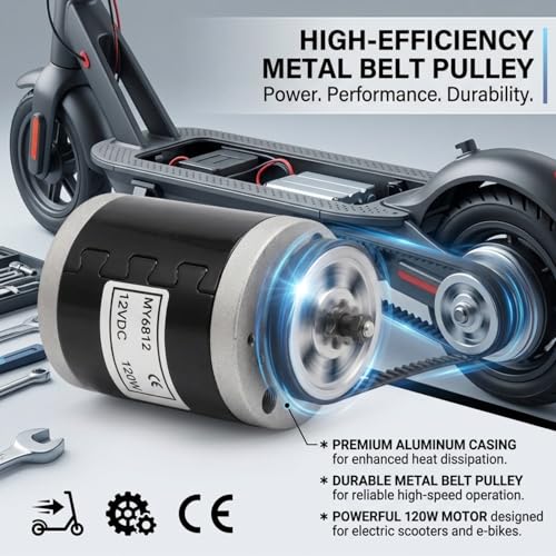 Electric Scooter Motor 12V 120W, Electric Brushed Motor High Speed Small Brush Motor with Belt Pulley E Scooter Accessory, Pulse 12v Motor for Scooter