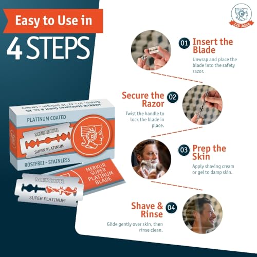MERKUR SUPER Double Edge Safety Razor Blades, 10 Count (Pack of 3), Precision Stainless Steel Blades with Platinum and Teflon Coating