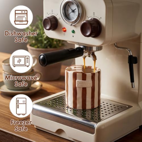 10oz Ceramic Coffee Mug with Sip Hole, Striped Espresso Cups for Hot & Cold Drinks and Microwave & Dishwasher & Freezer Safe