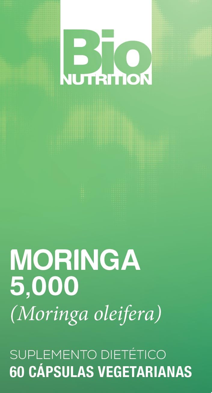 Bio Nutrition Moringa 5000mg 60 Vegetarian Capsules | Complete Green Superfood | Nature's Multivitamin | Energy and Gut Health