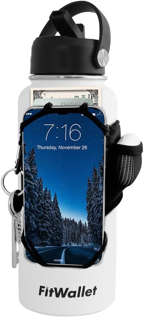 FitWallet™ Water Bottle Phone Holder & Sleeve | Strap Carrier & Pouch for Gym, Running, Hiking, Travel | Gym Bag Alternative Holds Phone