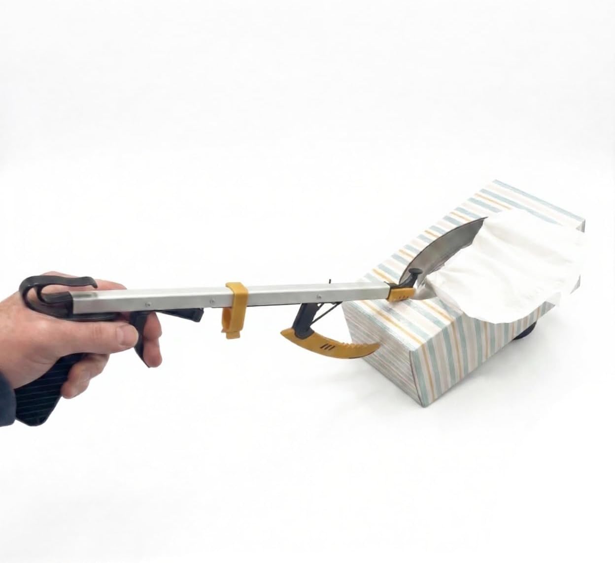 Rehabilitation Advantage Compact Reacher Grabber Tool, 15" Reach Extension with Rubberized Jaws and 3" Wide Grip, Lightweight Aluminum Pick Up Tool