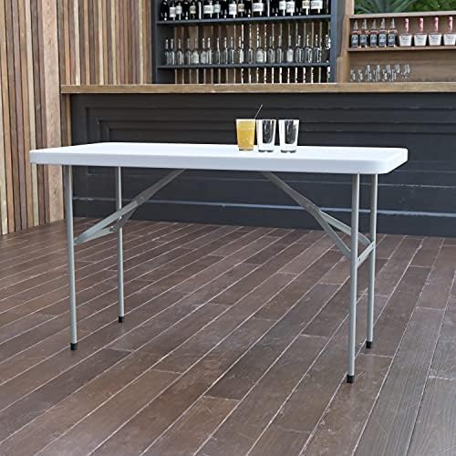 Flash Furniture 5-Foot Granite White Plastic Folding Table | Lightweight, Easy Storage, Commercial Grade
